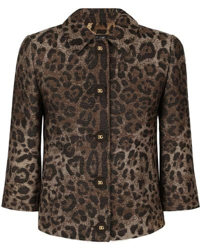 Dolce & Gabbana Leopard-patterned Jacquard Jacket - Bruin