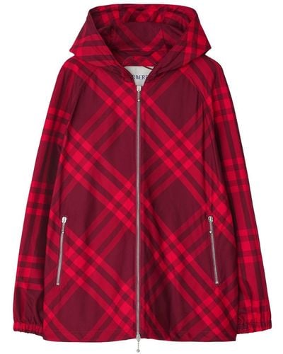Burberry Check-pattern Hooded Jacket - Red