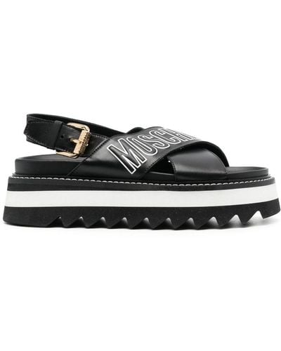 Moschino Logo-print Leather Platform Sandals - Black