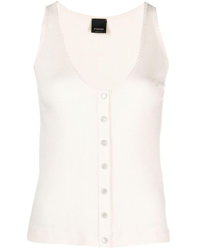 Pinko Dogville Ribbed Cotton Top With Buttons - White