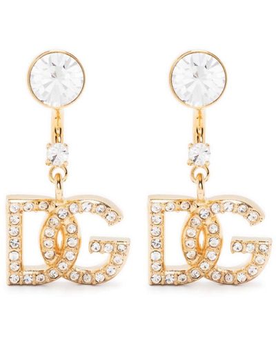 Dolce & Gabbana Pendientes con placa del logo y cristales - Blanco