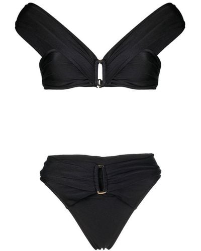 Noire Swimwear Gathered-detail High-waisted Bikini - Black