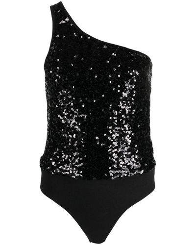Claudie Pierlot Sequin-embellished One-shoulder Bodysuit - Black