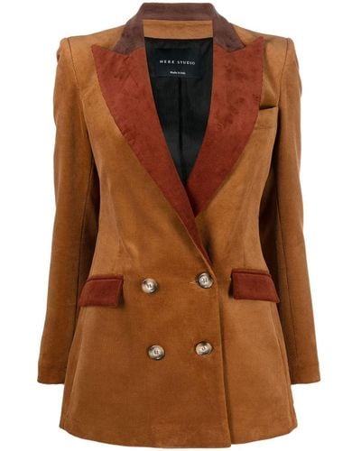 Hebe Studio Contrast-lapel Double-breasted Jacket - Brown