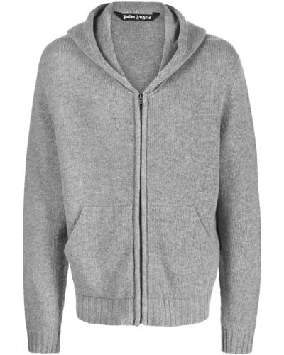 Palm Angels Curved-logo Zip-up Hoodie - Gray