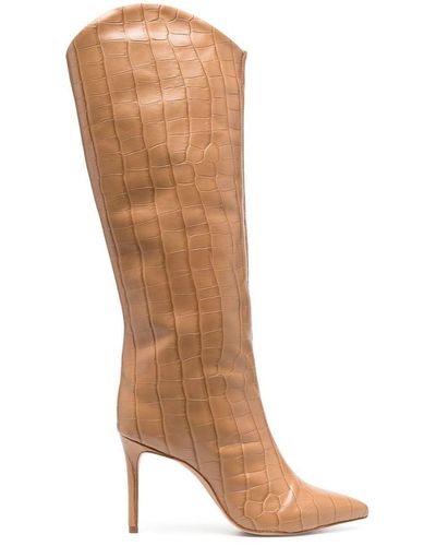 SCHUTZ SHOES Croc-effect Stiletto Leather Boots - White