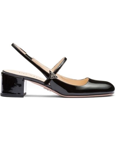 Prada 45mm Leather Block-heel Slingback Court Shoes - Black