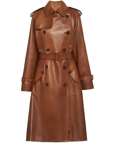 Prada Manteau En Cuir Nappa - Marron