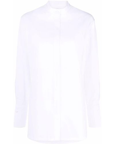 Mila Schon Band-collar Button-front Tailored Shirt - White