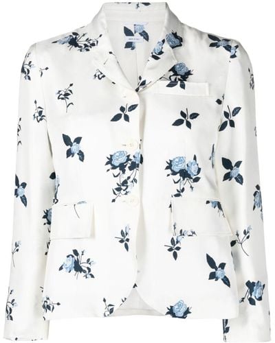 Thom Browne Floral-print Silk Blazer - White