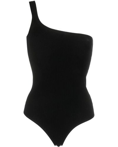 Michael Kors One-shoulder Ribbed-knit Bodysuit - Black