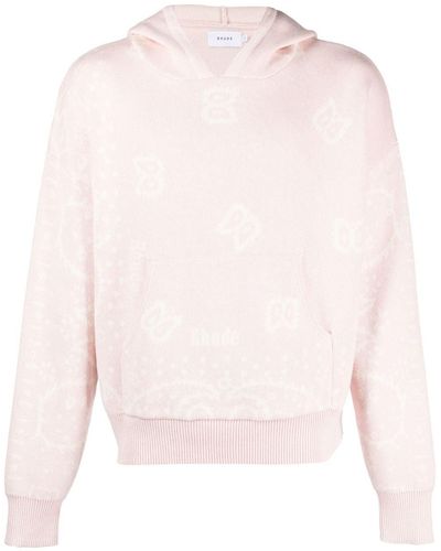 Rhude Patterned-intarsia Knitted Hoodie - Pink