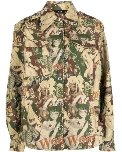 Gcds Hentai Jacquard-pattern Shirt Jacket - Metallic