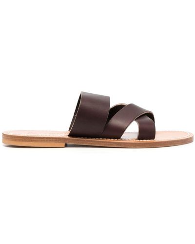 K. Jacques Crossover-strap Calf-leather Slides - Brown
