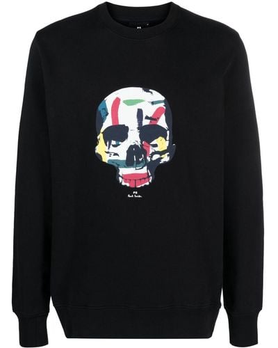PS by Paul Smith Skull-print Organic-cotton Sweatshirt - Black