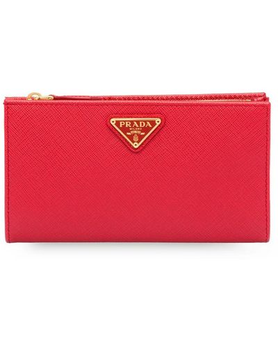 Prada Saffiano Bi-fold Wallet - Red