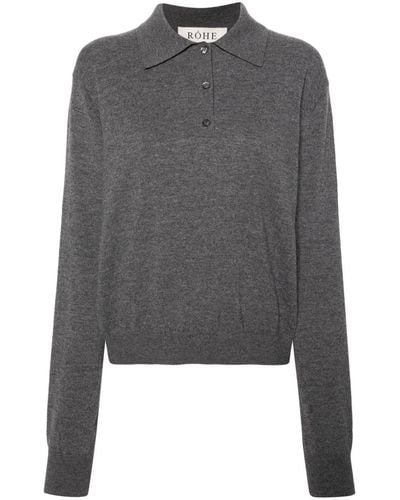 Rohe Knitted Wool-blend Polo Shirt - Grey