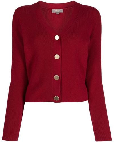 N.Peal Cashmere V-neck Ribbed Cardigan - Red