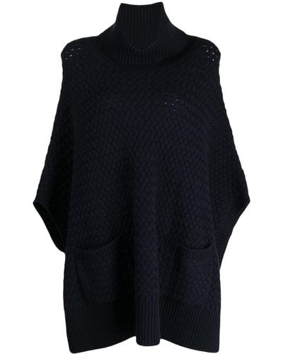 N.Peal Cashmere Basket-weave Cashmere Poncho - Blue