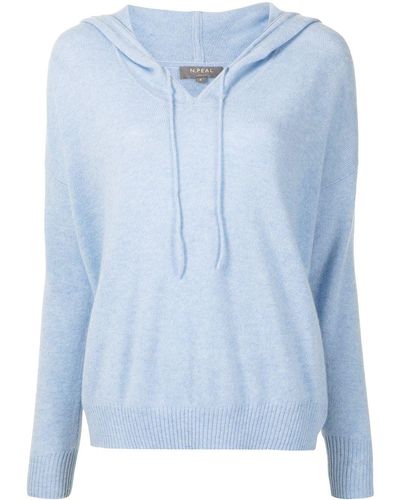 N.Peal Cashmere Knitted Pullover Hoodie - Blue