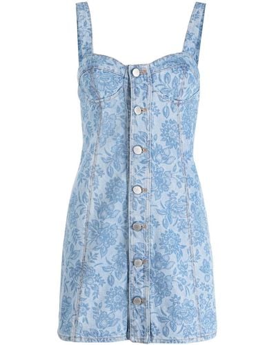 Alessandra Rich Floral-print Denim Mini Dress - Blue
