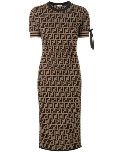 Fendi Logo Short-sleeve Jumper Dress - Brown