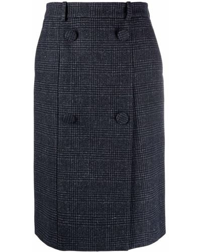 Nina Ricci Checked Wool Midi Skirt - Blue