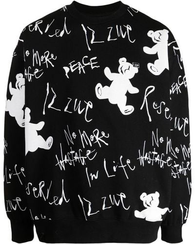 Izzue Sweater Met Logoprint En Beerpatroon - Zwart