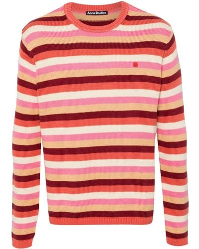 Acne Studios Face Logo-appliqué Striped Sweater - Red