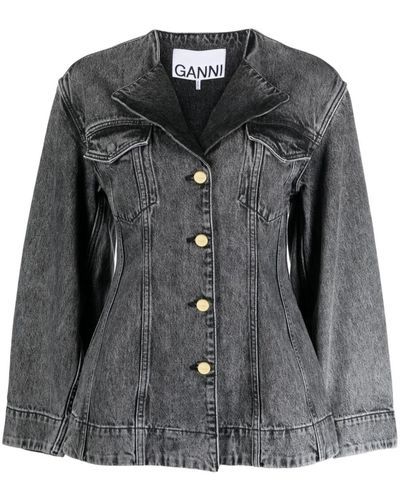 Ganni グレー フィット デニムジャケット - ブラック