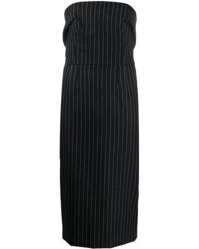 Dolce & Gabbana Pinstriped Strapless Midi Dress - Black