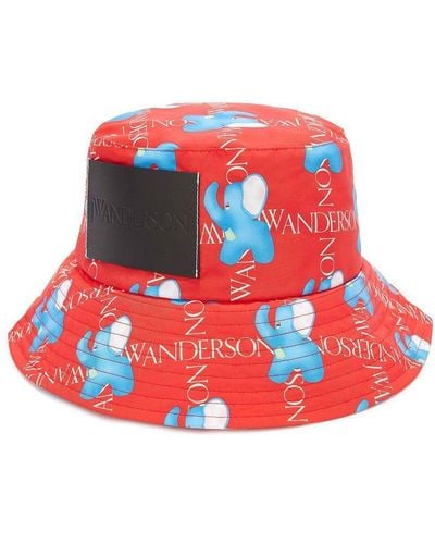 JW Anderson Elephant-print Asymmetric Bucket Hat - Red