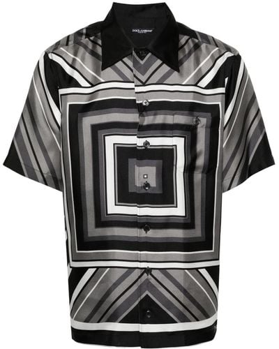 Dolce & Gabbana Bowlingshirt Met Geometrische Print - Zwart