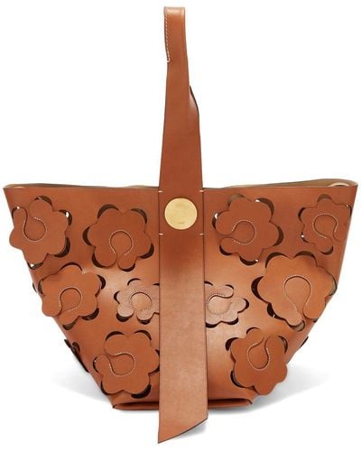Jil Sander Medium Twisted Hobo Floral-cut Leather Bag - Brown