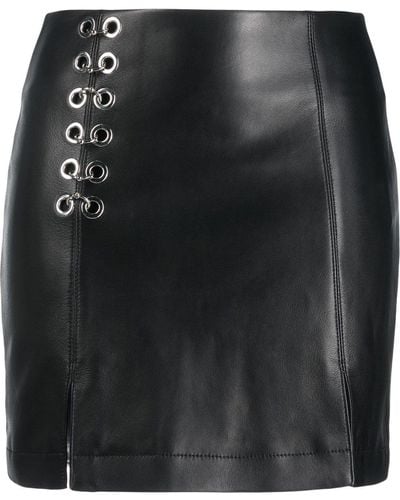 John Richmond Eyelet-detailed Leather Mini Skirt - Black
