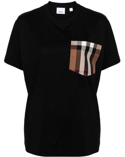 Burberry Camiseta con detalle Vintage Check - Negro