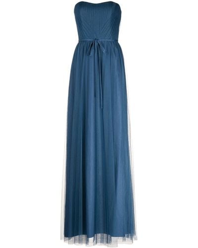 Marchesa Strapless Tulle Gown - Blue