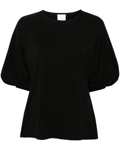 Allude Cropped-sleeves Cotton T-shirt - Black
