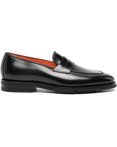 Santoni Grifone Leather Loafers - Black