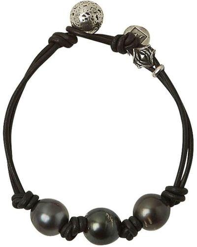 John Varvatos Tahitian-pearl Double-leather Bracelet - Zwart