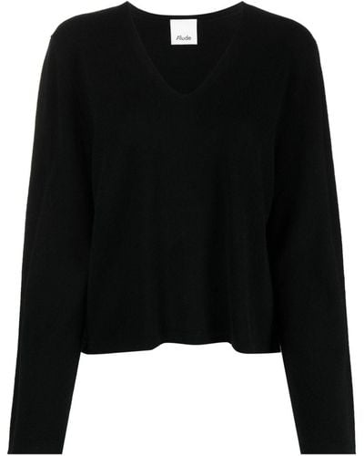 Allude V-neck Wool-cashmere Blend Sweater - Black