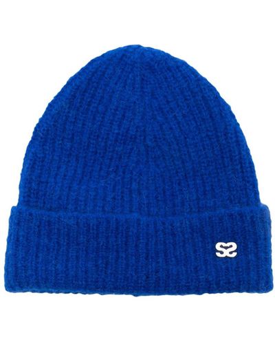Sandro Gerippte Mütze mit Logo - Blau