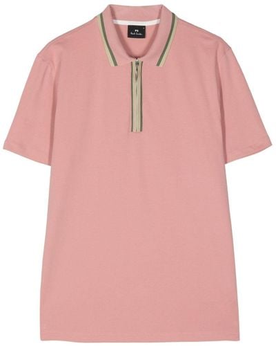 PS by Paul Smith Short-zip Stripe-detail Polo Shirt - Pink