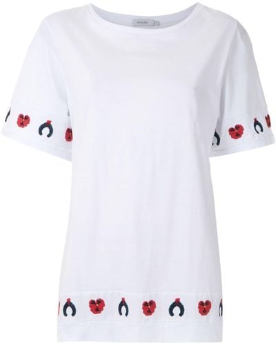 Isolda Embroidered Aqua T-shirt - White