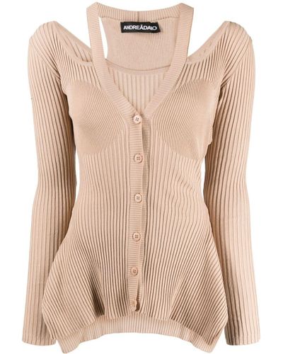 ANDREĀDAMO peplum-hem ribbed knit cardigan - Grey