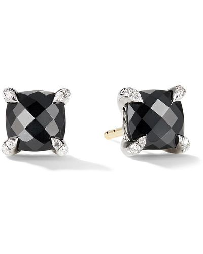 David Yurman Sterling Silver Petite Chatelaine Onyx And Diamond Stud Earrings - Black