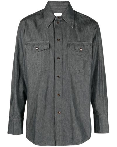 Lemaire Straight-point Collar Cotton Shirt - Gray