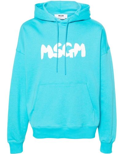 MSGM Logo-print Cotton Hoodie - Blue