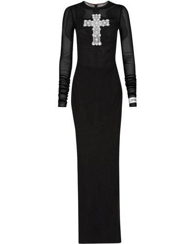 Dolce & Gabbana Cross-embellished Tulle Long Dress - Zwart