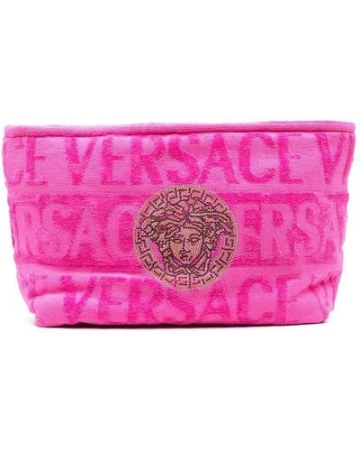 Versace Kulturbeutel mit geflocktem Logo - Pink